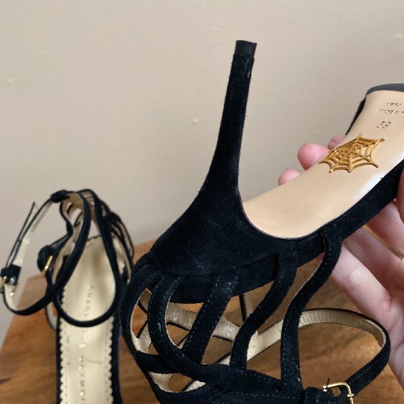 Charlotte Olympia Black Suede Aranea Spider Web d'Orsay Pump Heels Shoes - Picture 13 of 15